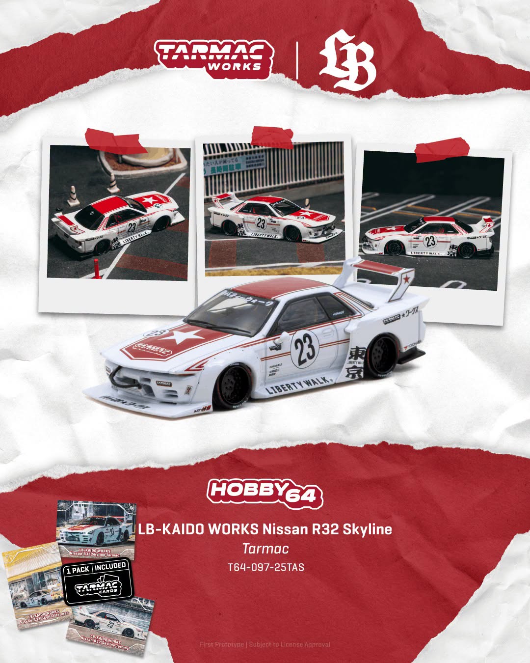 *Pre-Order* Tarmac Works - LB-KAIDO WORKS Nissan R32 Skyline Tarmac (Model Car + Trading Cards Combo Set)