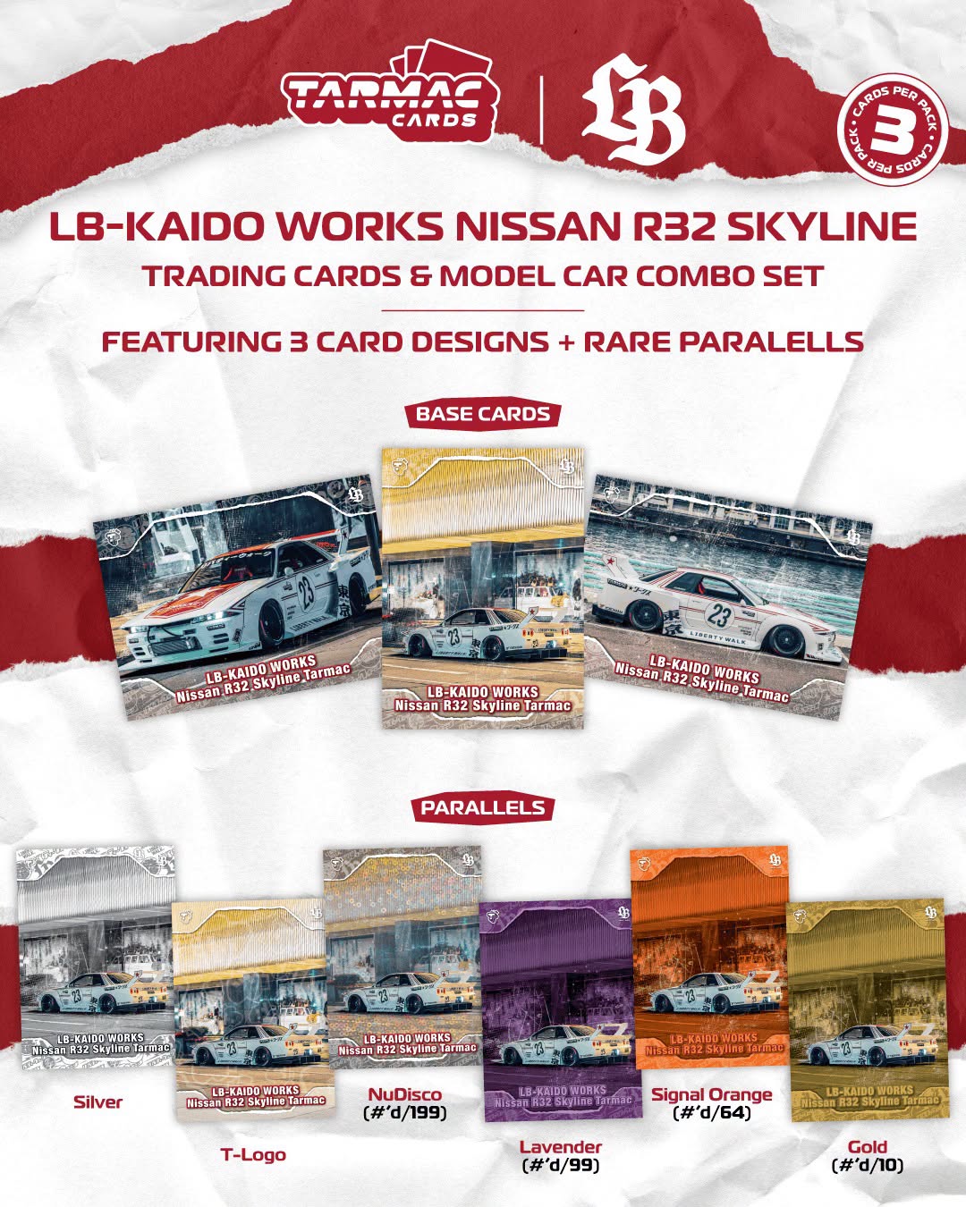 *Pre-Order* Tarmac Works - LB-KAIDO WORKS Nissan R32 Skyline Tarmac (Model Car + Trading Cards Combo Set)