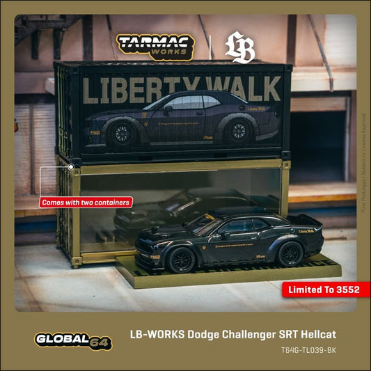 *Pre-Order* Tarmac Works LB-WORKS Dodge Challenger SRT Hellcat Black Metallic with 2 Containers