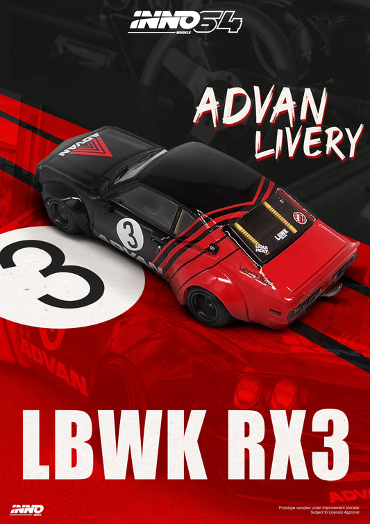*Pre-Order* Inno Models Inno64 LBWK Mazda RX3 Savanna "ADVAN Livery"