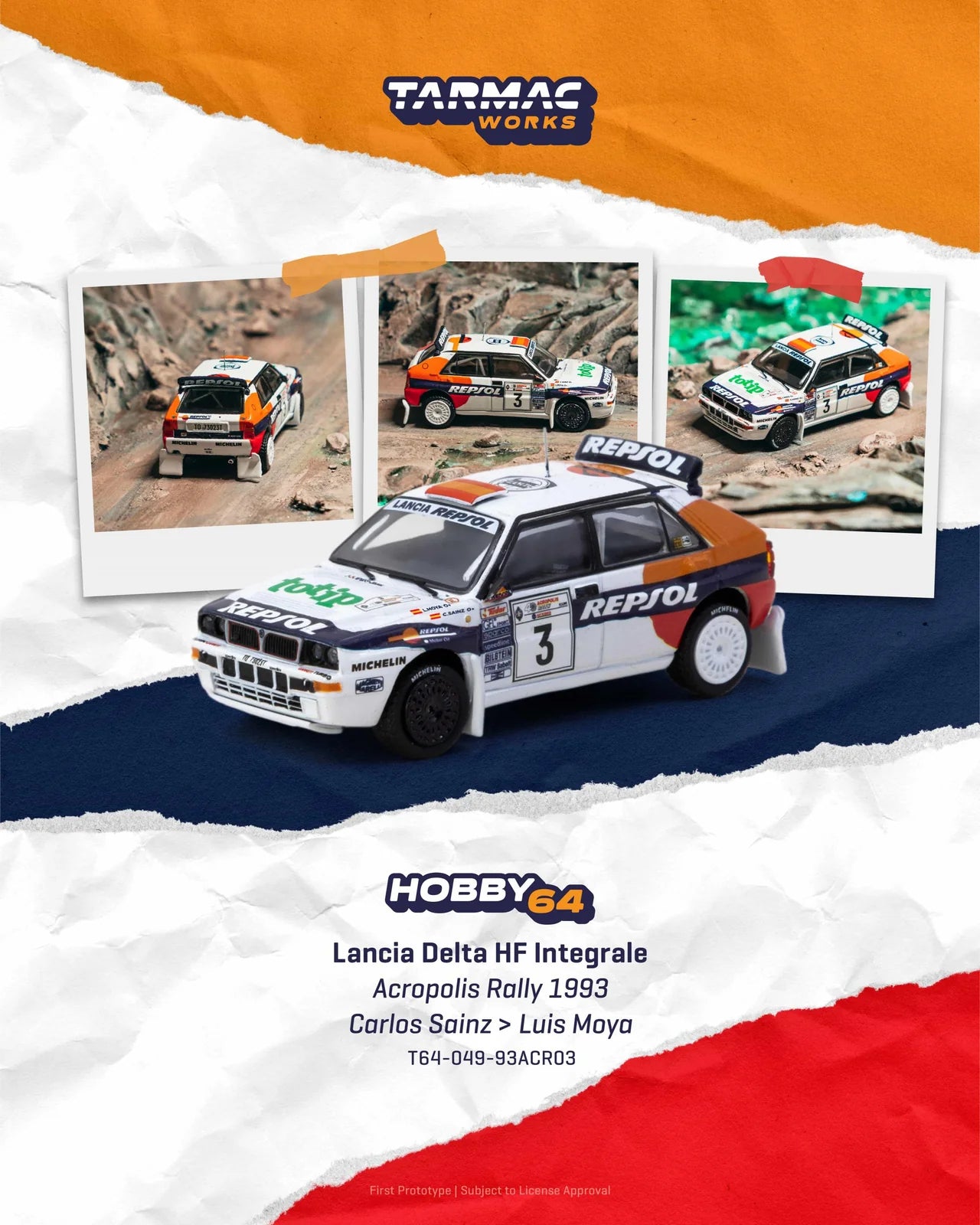 *Pre-Order* Tarmac Works Lancia Delta HF Integrale Acropolis Rally 1993 Carlos Sainz / Luis Moya