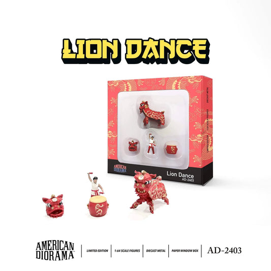 American Diorama 1/64 Figure Set - Lion Dance (Red)