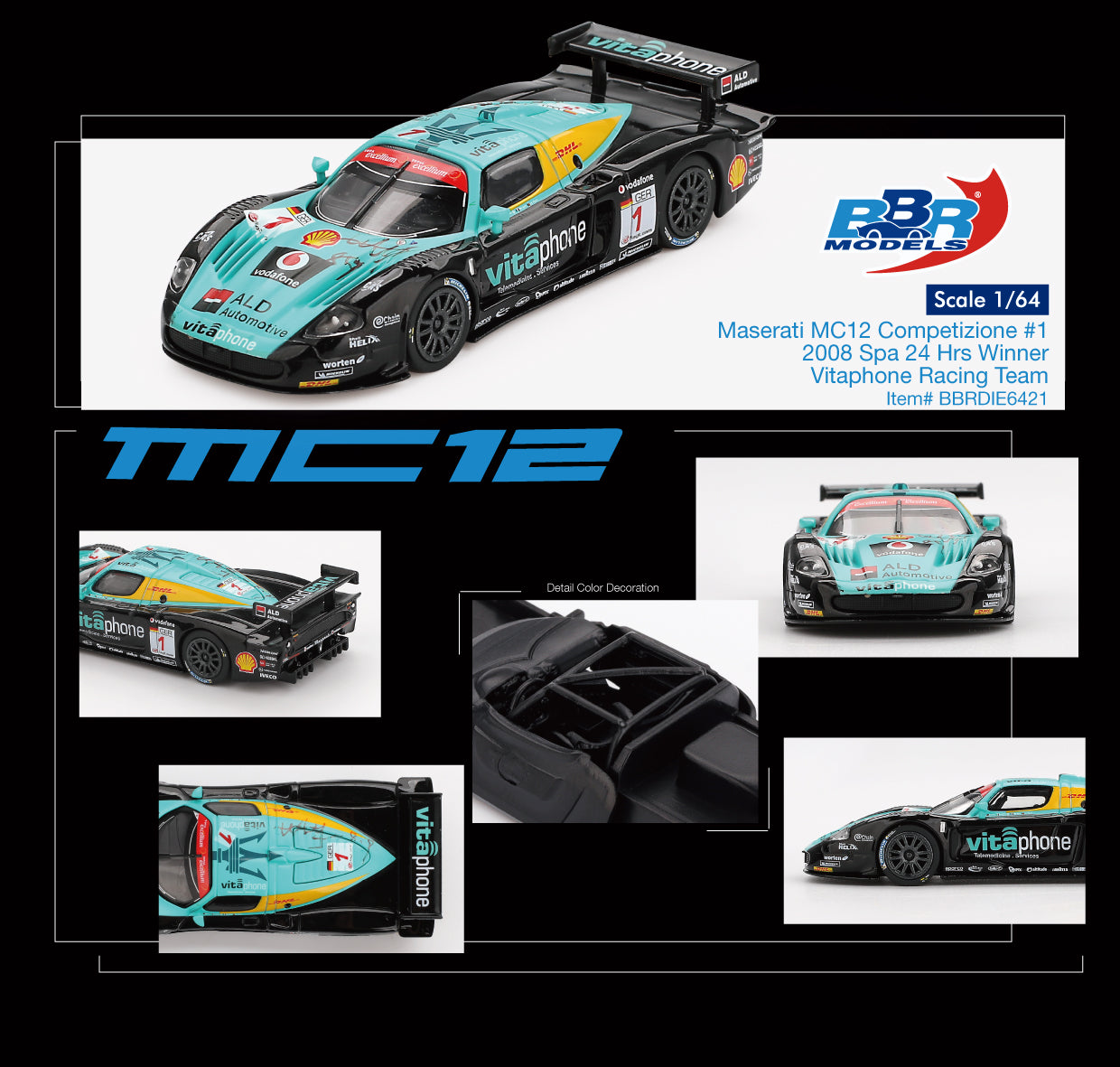 *Pre-Order* BBR Models Maserati MC12 Competizione #1 Vitaphone Racing Team 2008 Spa 24 Hrs. Winner