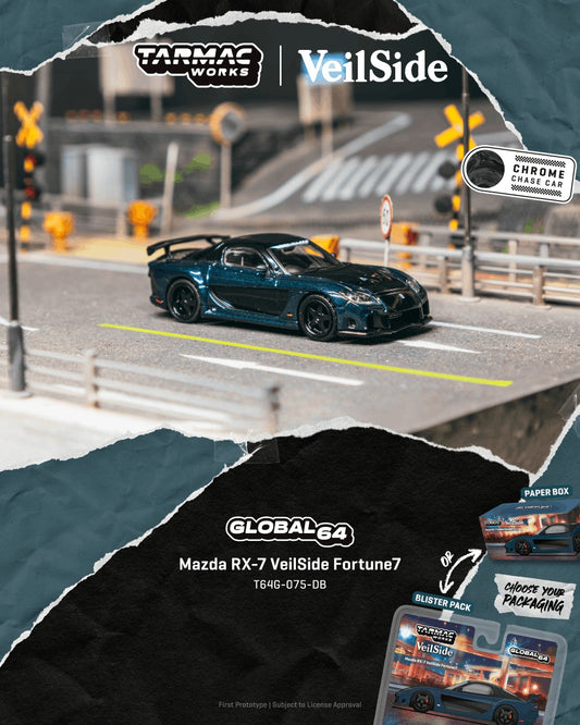 *Pre-Order* Tarmac Works Mazda RX-7 VeilSide Fortune7 Dark Blue / Black (Paper Box Packaging)