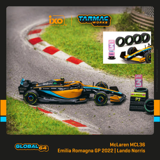 Tarmac Works x IXO Models McLaren MCL36 Emilia Romagna Grand Prix 2022 Lando Norris