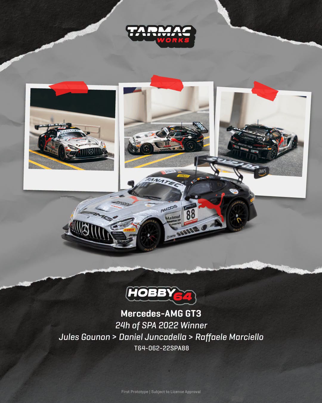 *Pre-Order* Tarmac Works - Mercedes-AMG GT3 24h of SPA 2022 Winner Jules Gounon / Daniel Juncadella / Raffaele Marciello