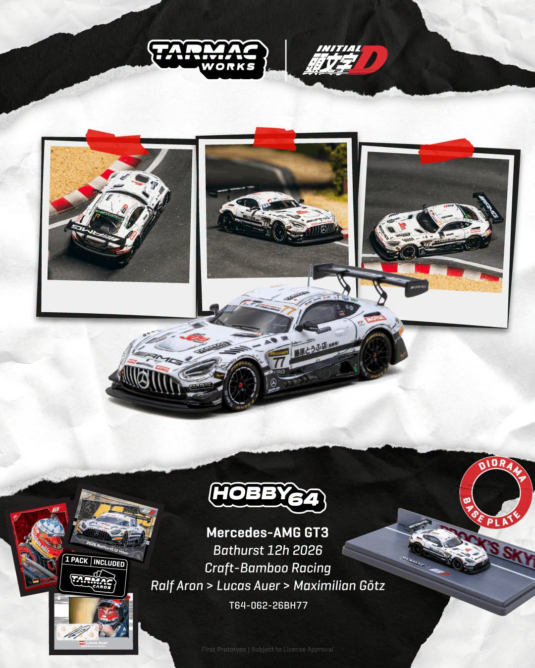 *Pre-Order* Tarmac Works - Mercedes-AMG GT3 Bathurst 12h 2026 Craft-Bamboo Racing Ralf Aron / Lucas Auer / Maximilian Götz (Model Car + Trading Cards Combo Set)