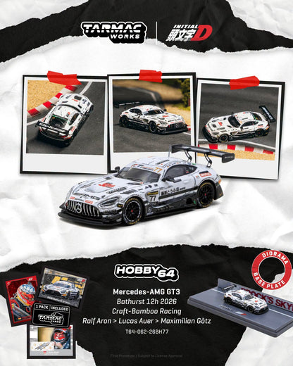 *Pre-Order* Tarmac Works - Mercedes-AMG GT3 Bathurst 12h 2026 Craft-Bamboo Racing Ralf Aron / Lucas Auer / Maximilian Götz (Model Car + Trading Cards Combo Set)