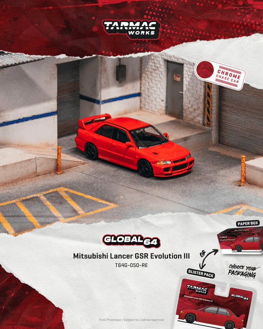 *Pre-Order* Tarmac Works - Mitsubishi Lancer GSR Evolution III Red (Paper Box Packaging)