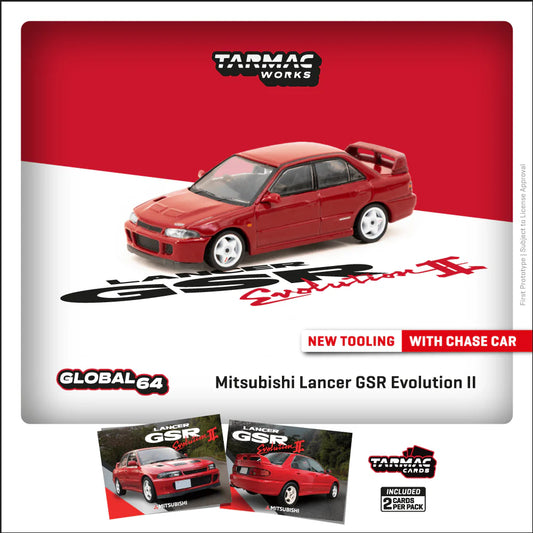 *Pre-Order* Tarmac Works Mitsubishi Lancer GSR Evolution II Red - Trading Cards + Model Car Combo Set