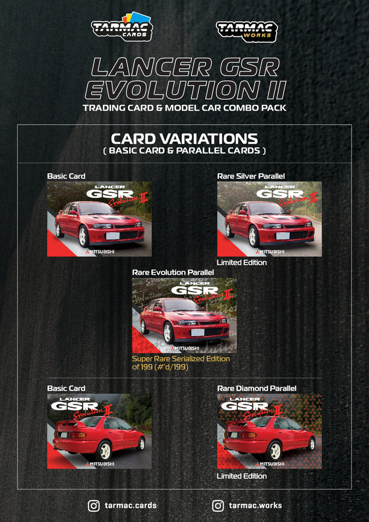 *Pre-Order* Tarmac Works Mitsubishi Lancer GSR Evolution II Red - Trading Cards + Model Car Combo Set