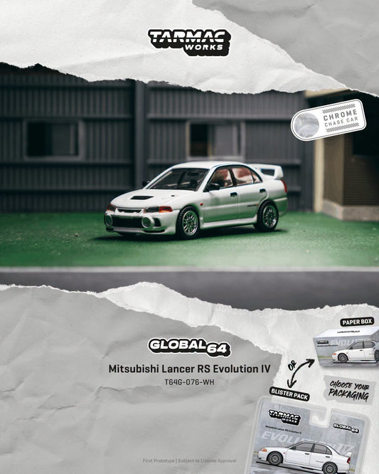 *Pre-Order* Tarmac Works - Mitsubishi Lancer RS Evolution IV White (Paper Box Packaging)