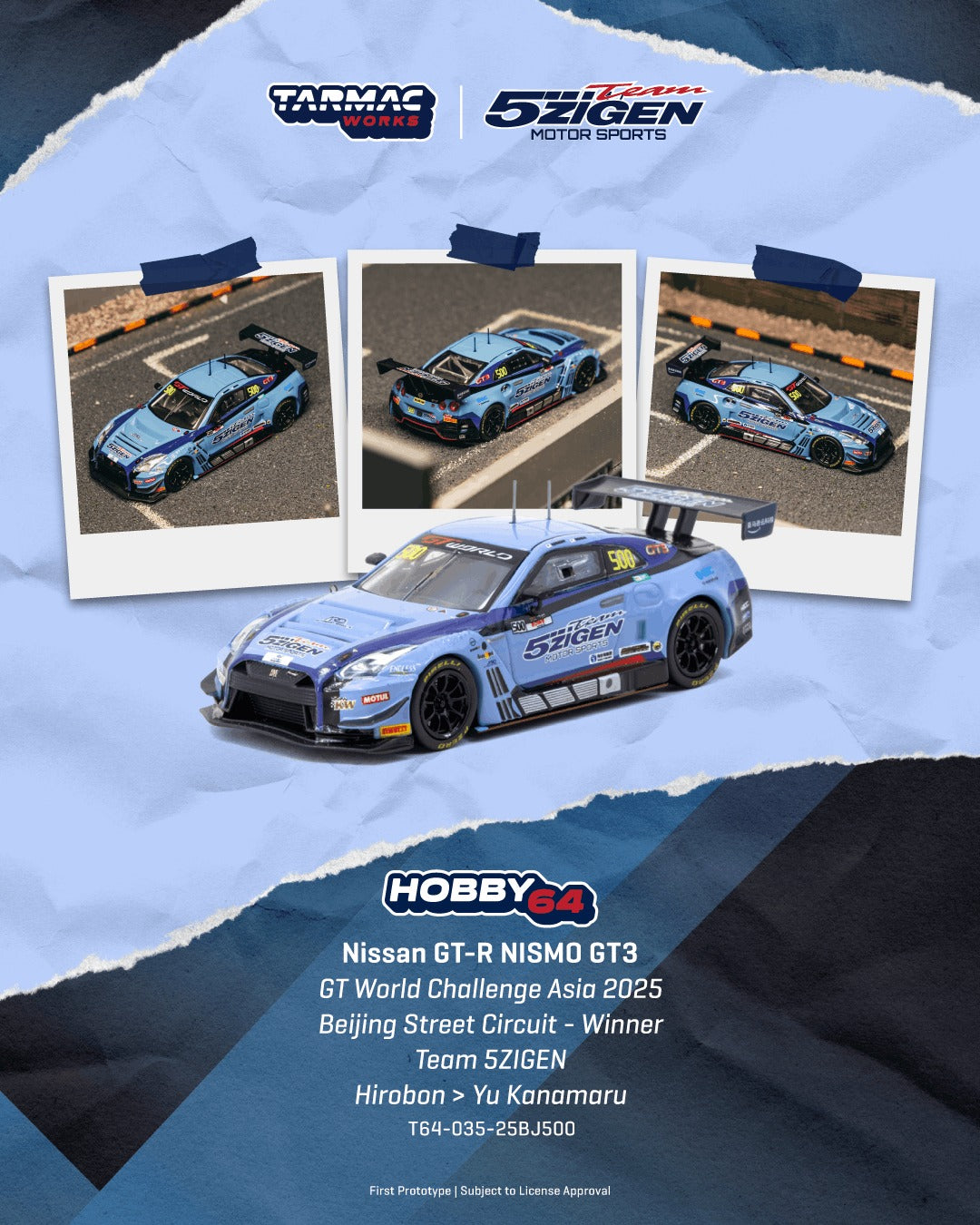 *Pre-Order* Tarmac Works - Nissan GT-R NISMO GT3 GT World Challenge Asia 2025 Beijing Street Circuit - Winner TEAM 5ZIGEN Hirobon / Yu Kanamaru