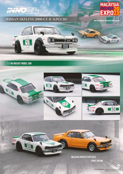 Inno Models Inno64 Nissan Skyline 2000 GT-R (KPGC10) Malaysia Diecast Expo 2023 Event Edition - White