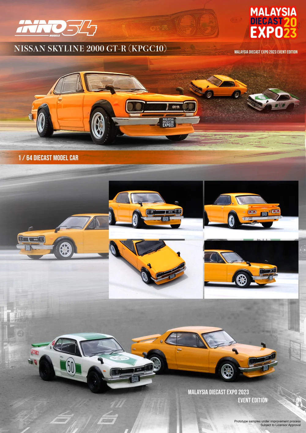 Inno Models Inno64 Nissan Skyline 2000 GT-R (KPGC10) Malaysia Diecast Expo 2023 Event Edition - Orange