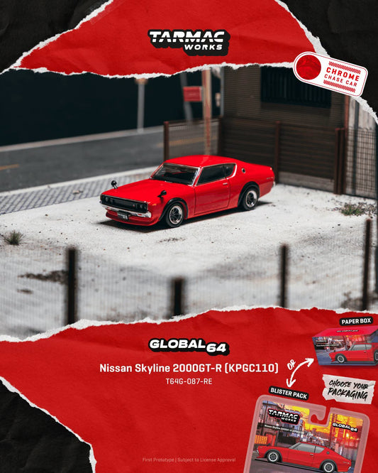 *Pre-Order* Tarmac Works - Nissan Skyline 2000GT-R (KPGC110) Red (Paper Box Packaging)