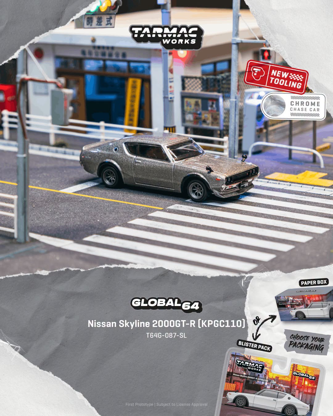 *Pre-Order* Tarmac Works - Nissan Skyline 2000GT-R (KPGC110) Silver (Paper Box Packaging)