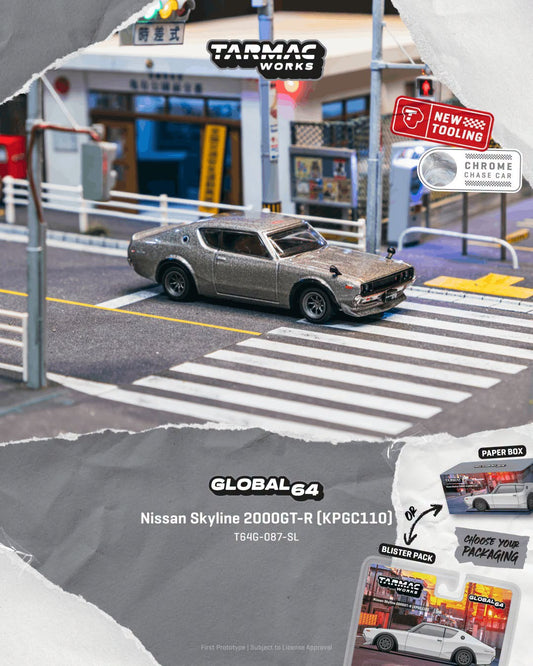 *Pre-Order* Tarmac Works - Nissan Skyline 2000GT-R (KPGC110) Silver (Paper Box Packaging)
