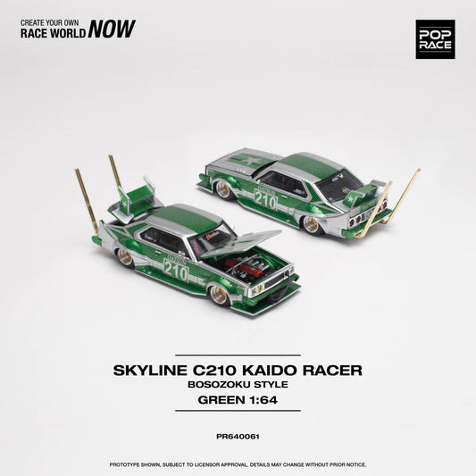 *Pre-Order* Pop Race Nissan Skyline C210 Kaido Racer Bosozoku Style Silver/Green