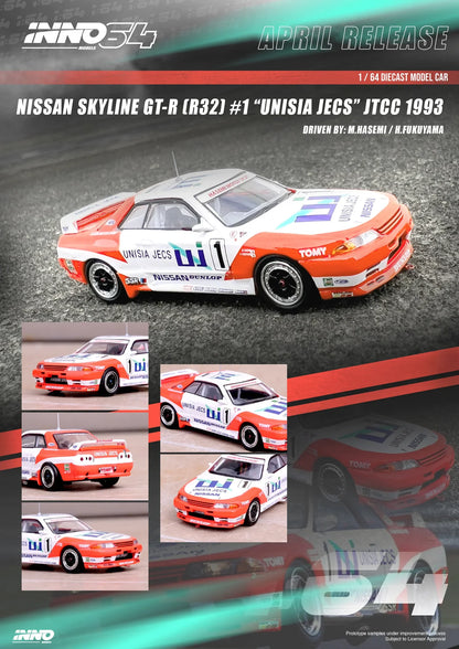 Inno Models Inno64 Nissan Skyline GT-R (R32) #1 "UNISIA JECS" JTC 1993 M. HASEMI / H. FUKUYAMA