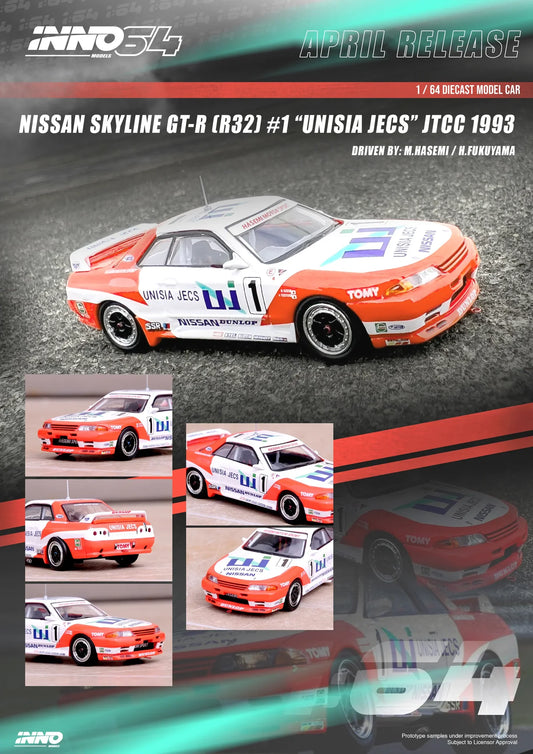 Inno Models Inno64 Nissan Skyline GT-R (R32) #1 "UNISIA JECS" JTC 1993 M. HASEMI / H. FUKUYAMA