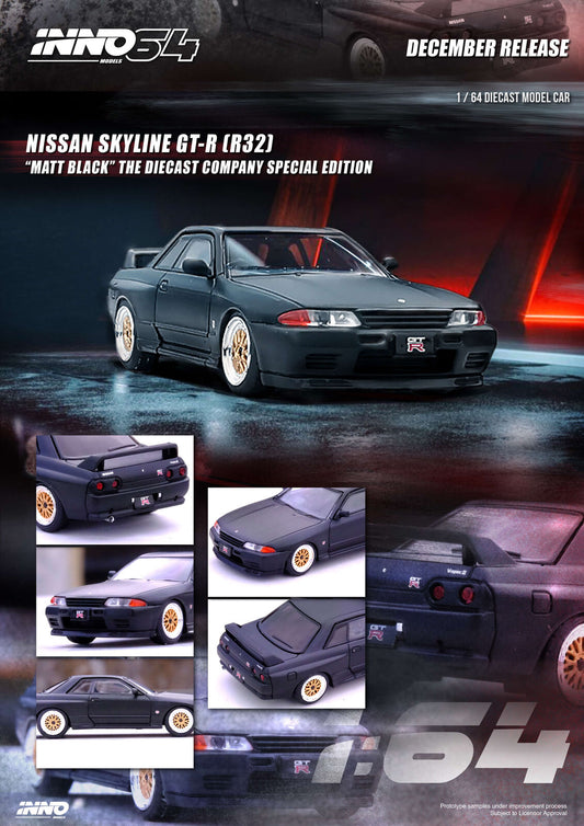 Inno Models Inno64 Nissan Skyline GT-R (R32) Matt Black - The Diecast Company Special Edition