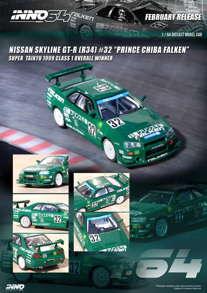 Inno Models Inno64 Nissan Skyline GT-R (R34) #32 "Prince Chiba Falken" Super Taikyu 1999 Class 1 Overall Winner