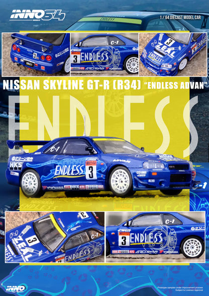 *Pre-Order* INNO Models INNO64 Nissan Skyline GT-R (R34) #3 "ENDLESS ADVAN" Super Taikyu Series 2002 Winner