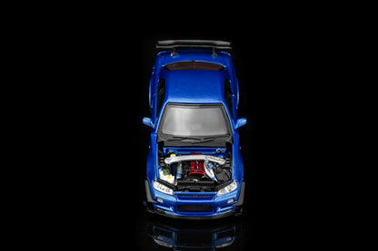 *Pre-Order* MotorHelix M63476 Nissan Skyline GT-R (R34) Customized - Bayside Blue w/ GT Aero Kit