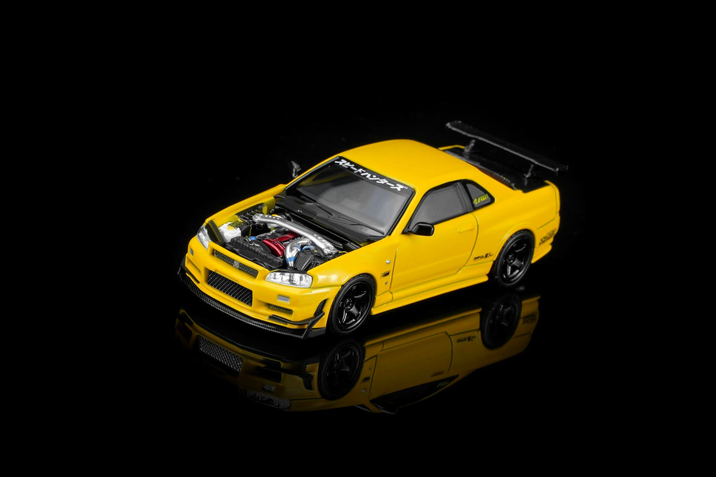 *Pre-Order* MotorHelix M63475 Nissan Skyline GT-R (R34) Customized - Lightning Yellow w/ GT Aero Kit