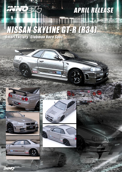 Inno Models Inno64 Nissan Skyline GT-R (R34) Omori Factory "Clubman Race Spec"