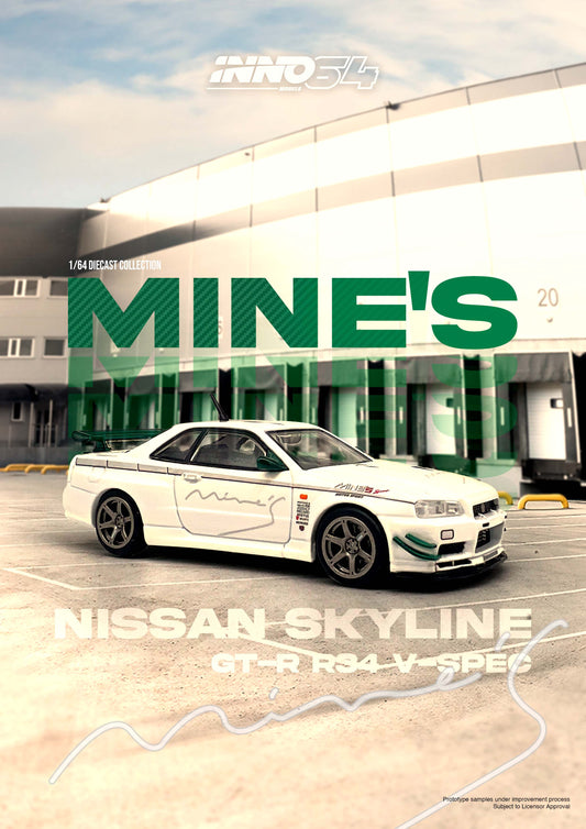 *Pre-Order* Inno Models Inno64 Nissan Skyline GT-R (R34) V-SPEC Tuned by "MINE'S"