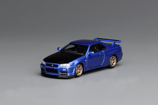 *Pre-Order* MotorHelix Nissan Skyline GT-R (R34) V-Spec II Customized - Bayside Blue w/ Carbon Fiber Bonnet