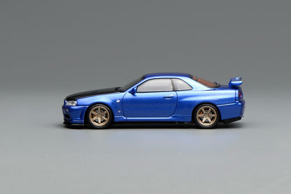*Pre-Order* MotorHelix Nissan Skyline GT-R (R34) V-Spec II Customized - Bayside Blue w/ Carbon Fiber Bonnet