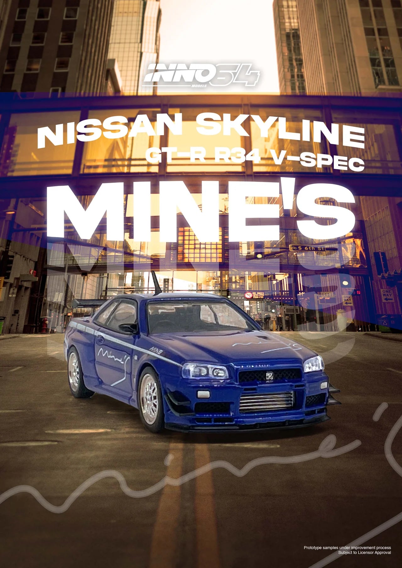 *Pre-Order* Inno Models Inno64 Nissan Skyline GT-R (R34) V-Spec Tuned by "MINE'S" Blue