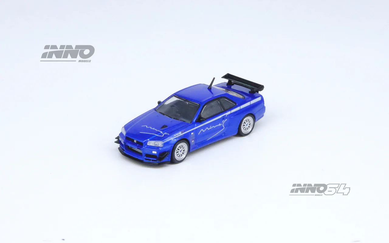 *Pre-Order* Inno Models Inno64 Nissan Skyline GT-R (R34) V-Spec Tuned by "MINE'S" Blue