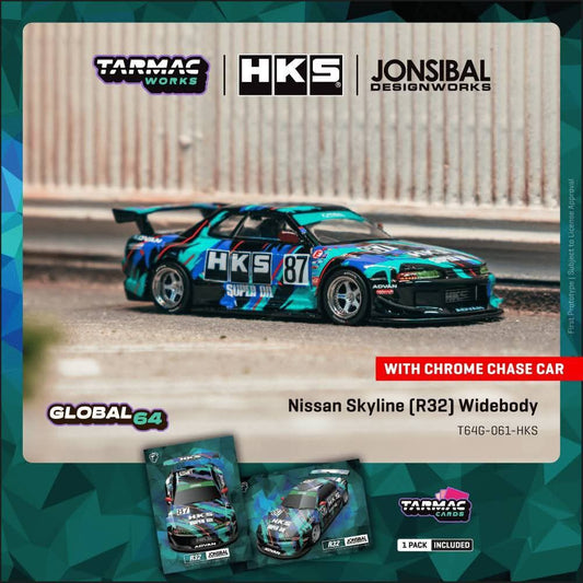 *Pre-Order* Tarmac Works Nissan Skyline (R32) Widebody HKS - Model Car + Trading Cards Combo Set