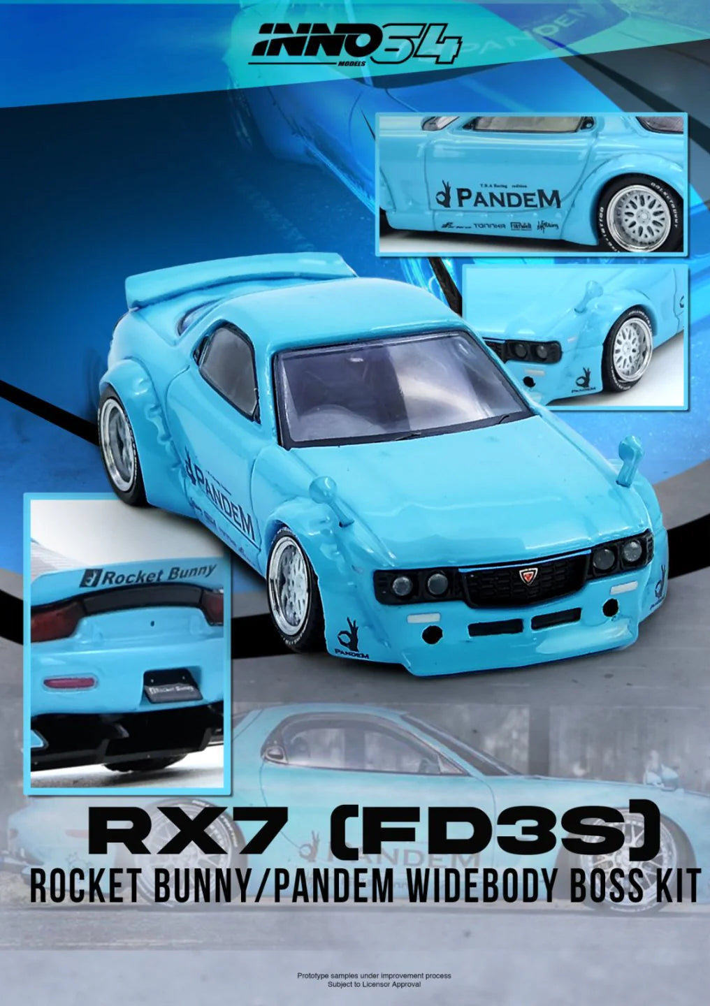 *Pre-Order* INNO Models INNO64 PANDEM ROCKET BUNNY RX7 (FD3S) Tiffany Blue