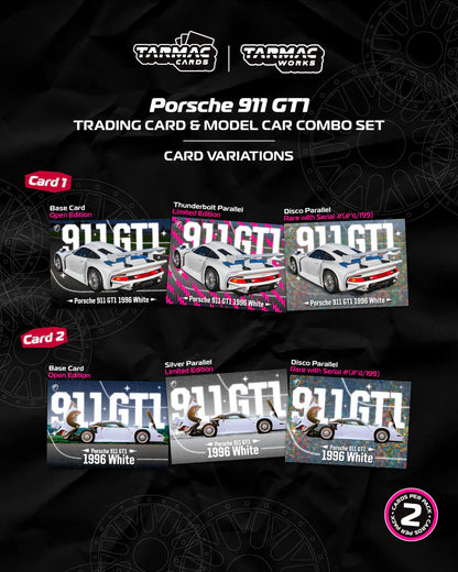 *Pre-Order* Tarmac Works - Porsche 911 GT1 White - Model Car + Trading Cards Combo Set
