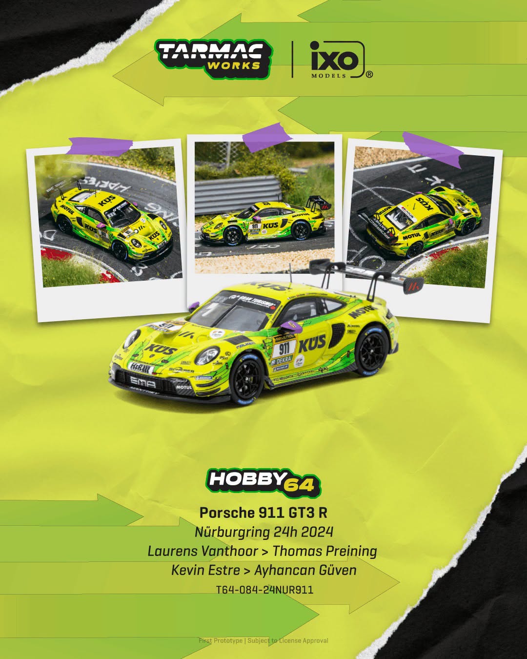*Pre-Order* Tarmac Works - Porsche 911 GT3 R Nürburgring 24h 2024 Laurens Vanthoor / Thomas Preining / Kevin Estre / Ayhancan Güven