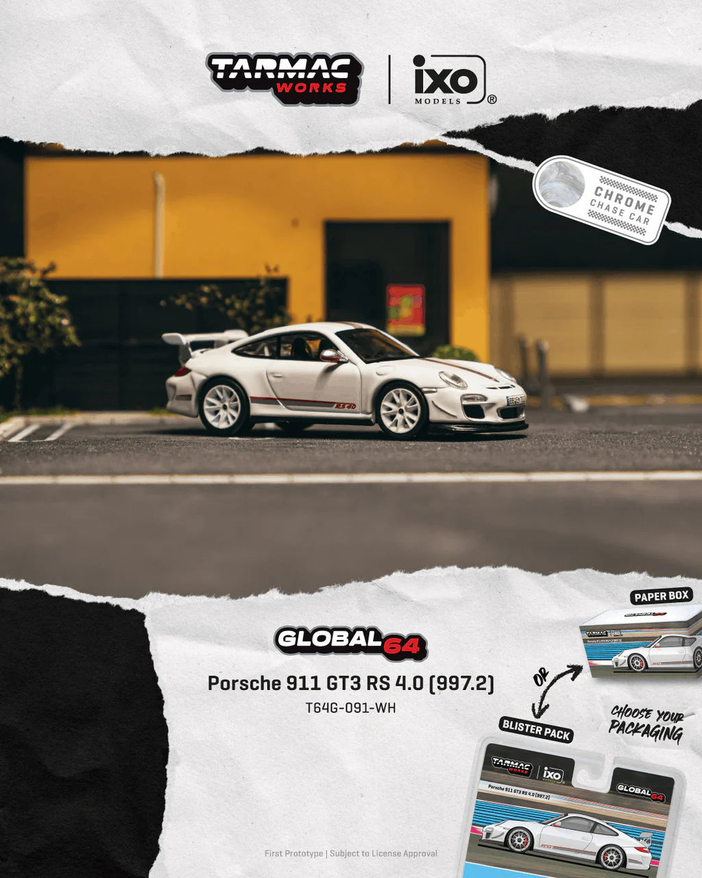 *Pre-Order* Tarmac Works - Porsche 911 GT3 RS 4.0 (997.2) White (Paper Box Packaging)
