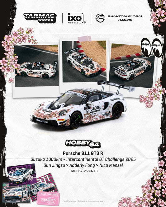 *Pre-Order* Tarmac Works Porsche 911 GT3 R Suzuka 1000km - Intercontinental GT Challenge 2025 Phantom Global Racing Sun Jingzu / Adderly Fong / Nico Menzel  - Model Car + Trading Cards Combo Set
