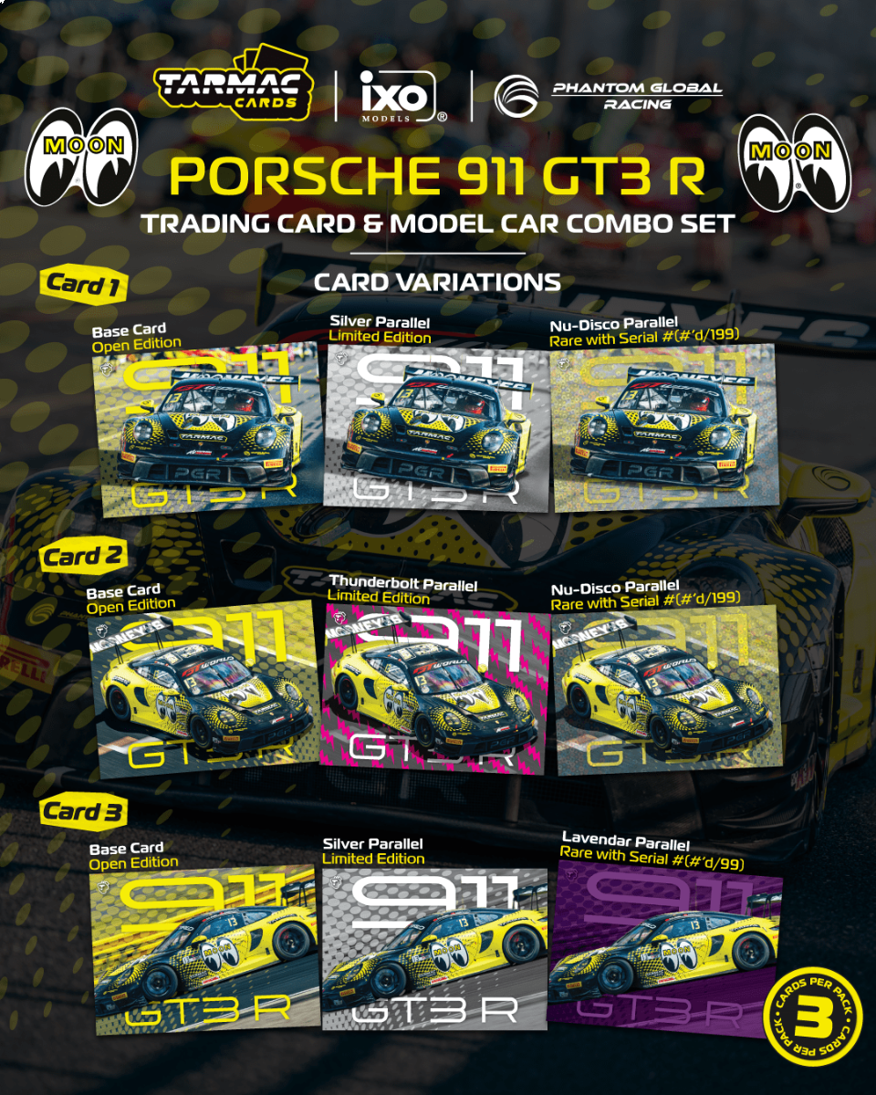 *Pre-Order* Tarmac Works Porsche 911 GT3 R GT World Challenge Asia 2025 Phantom Global Racing Sun Jingzu / Adderly Fong  - Model Car + Trading Cards Combo Set