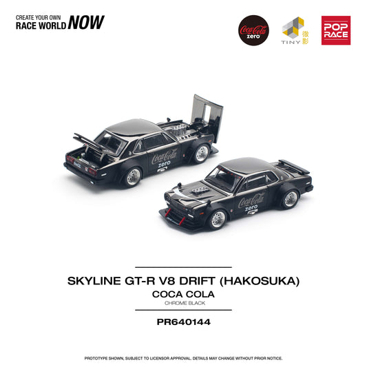 *Pre-Order* Pop Race Skyline GT-R V8 Drift (HAKOSUKA) Coca Cola - Chrome Black