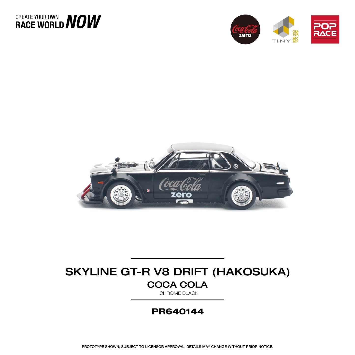 *Pre-Order* Pop Race Skyline GT-R V8 Drift (HAKOSUKA) Coca Cola - Chrome Black