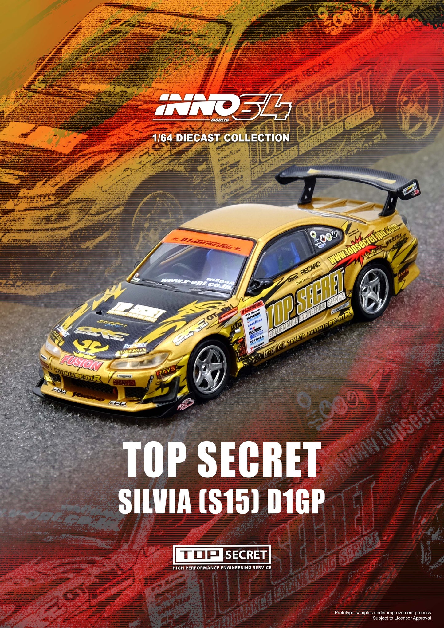 *Pre-Order* INNO Models INNO64 TOP SECRET Silvia (S15) Gold D1 Grand Prix Series Champion 2004