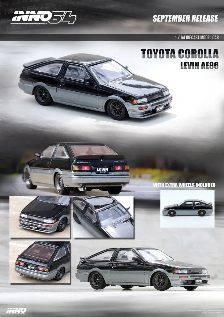 Inno Models Inno64 Toyota Corolla AE86 Levin Black/Grey – Mini Toy Sensei