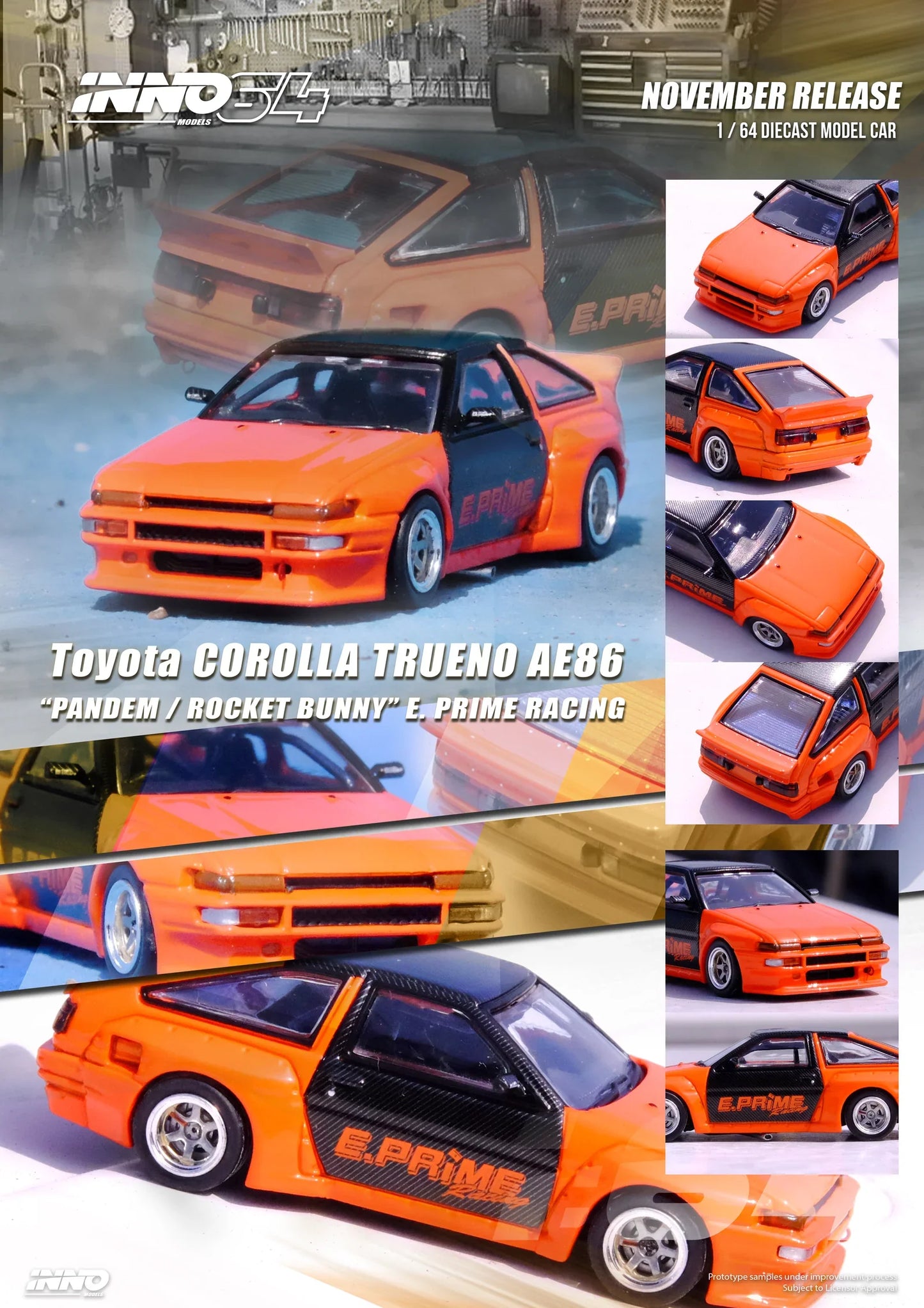 Inno Models Inno64 Toyota Corolla AE86 Trueno "Pandem / Rocket Bunny" E. Prime Racing