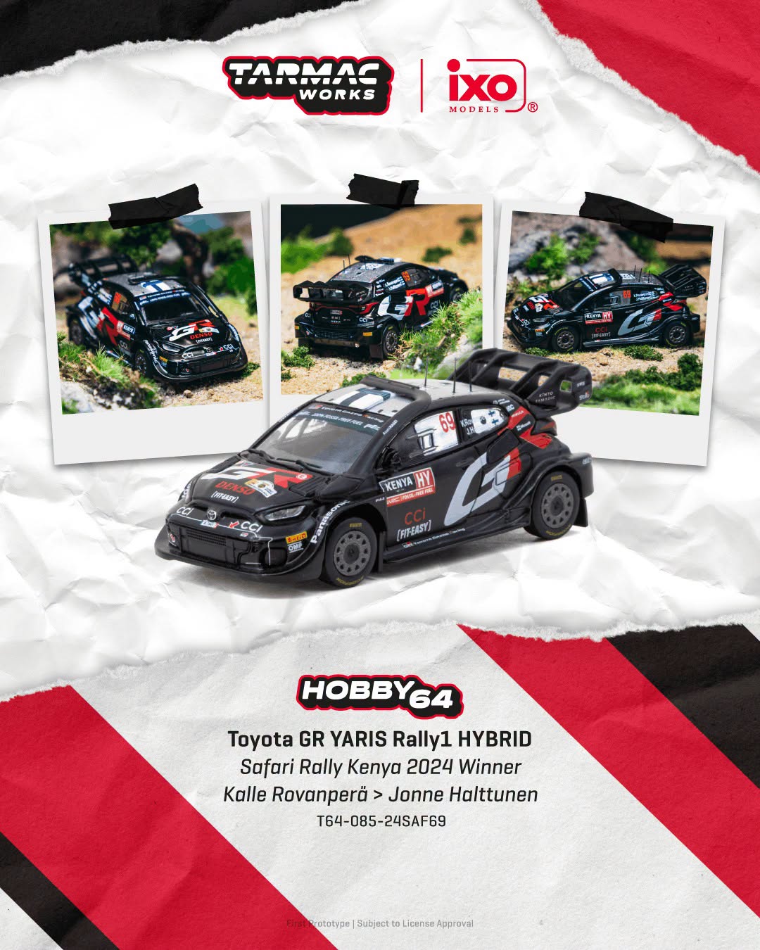 *Pre-Order* Tarmac Works - Toyota GR YARIS Rally1 HYBRID Safari Rally Kenya 2024 Winner Kalle Rovanperä / Jonne Halttunen