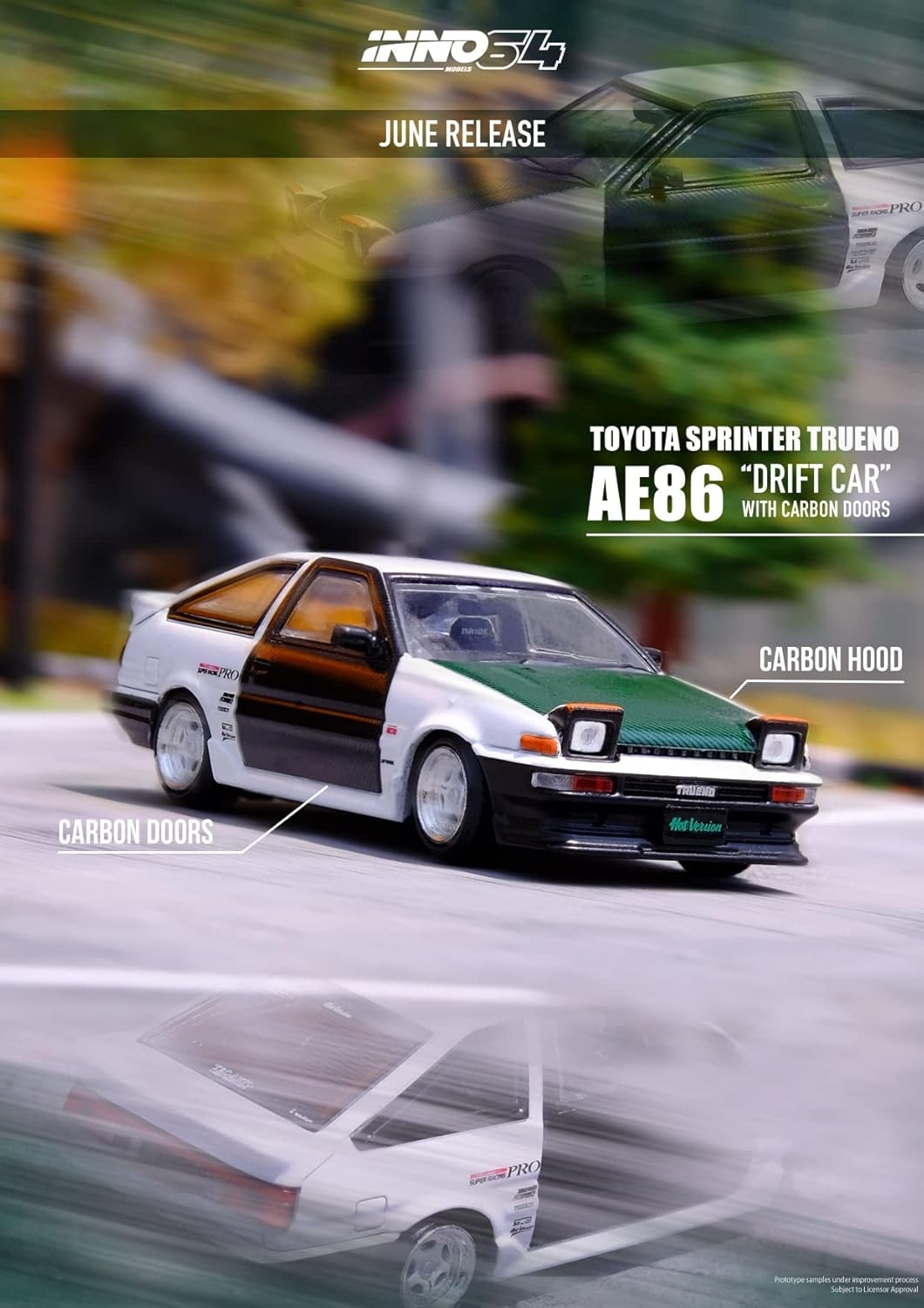 Inno Models Inno64 Toyota Sprinter Trueno AE86 with Carbon Doors